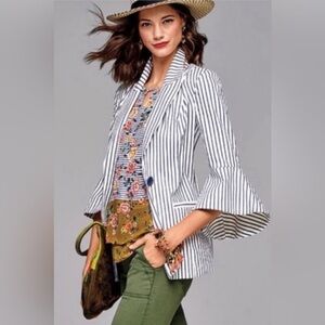 CAbi l 5295 Ole Ticking Bell Jacket Blazer Navy White size 4